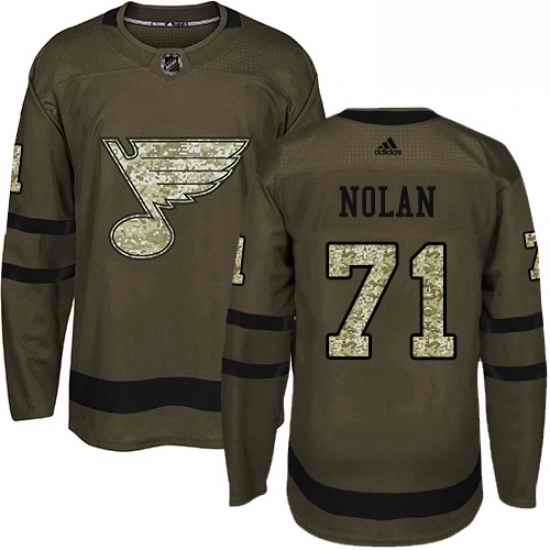 Mens Adidas St Louis Blues #71 Jordan Nolan Authentic Green Salute to Service NHL Jersey->st.louis blues->NHL Jersey
