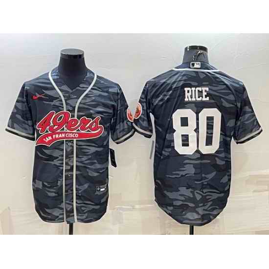 Men San Francisco 49ers #80 Jerry Rice Grey Camo With Patch Cool Base Stitched Baseball Jersey->san francisco 49ers->NFL Jersey