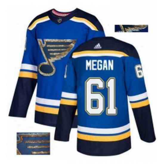 Mens Adidas St Louis Blues #61 Wade Megan Authentic Royal Blue Fashion Gold NHL Jersey->st.louis blues->NHL Jersey