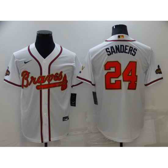 Men Atlanta Braves #24 Deion Sanders 2022 White Gold World Series Champions Program Cool Base Stitched Baseball jersey->atlanta braves->MLB Jersey
