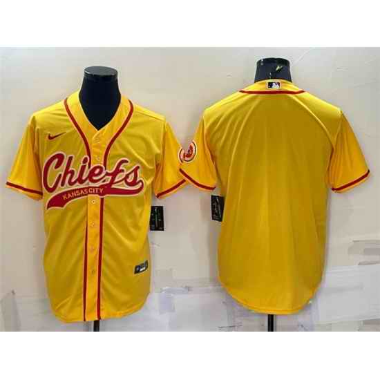 Men Kansas City Chiefs Blank Gold With Patch Cool Base Stitched Baseball Jersey->kansas city chiefs->NFL Jersey