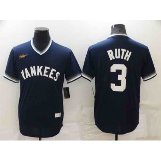 Men's New York Yankees #3 Babe Ruth Navy Blue Cooperstown Collection Stitched MLB Throwback Jersey->new york yankees->MLB Jersey
