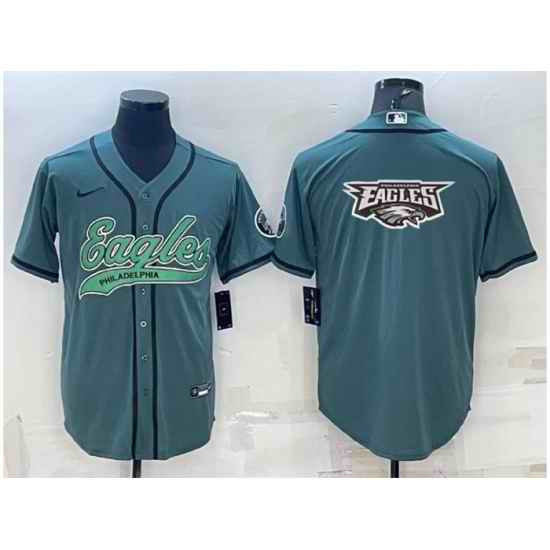 Men Philadelphia Eagles Green Team Big Logo With Patch Cool Base Stitched Baseball Jersey->kansas city chiefs->NFL Jersey