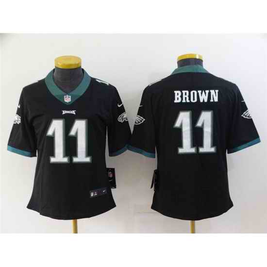 Women Philadelphia Eagles #11 A  J  Brown Black Vapor Stitched Football Jersey 28Run Small 2->women nfl jersey->Women Jersey