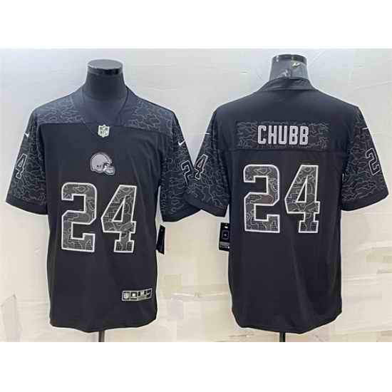 Men Cleveland Browns #24 Nick Chubb Black Reflective Limited Stitched Jerseys->baltimore ravens->NFL Jersey
