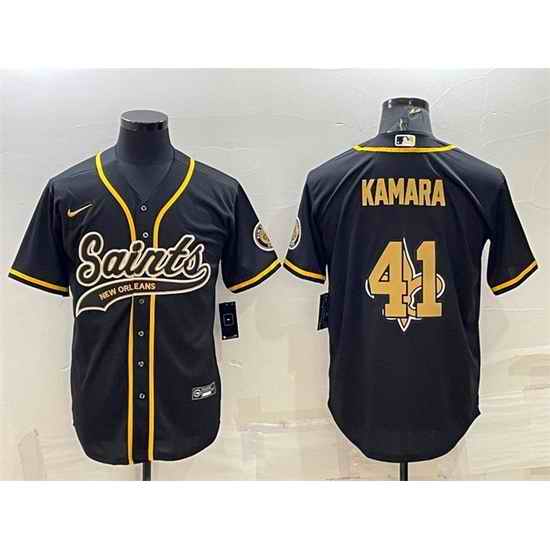 Men New Orleans Saints #41 Alvin Kamara Black Team Big Logo With Patch Cool Base Stitched Baseball Jersey->new orleans saints->NFL Jersey