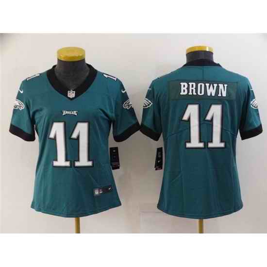 Women Philadelphia Eagles #11 A  J  Brown Green Vapor Stitched Football Jersey 28Run Small 2->women nfl jersey->Women Jersey