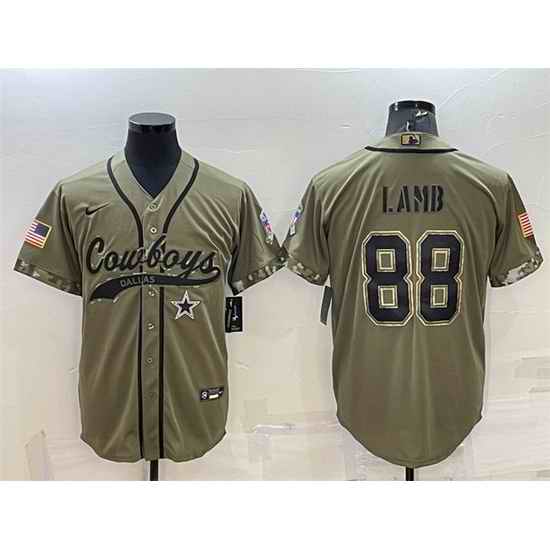 Men Dallas Cowboys #88 CeeDee Lamb 2022 Olive Salute To Service Cool Base Stitched Baseball Jersey->dallas cowboys->NFL Jersey