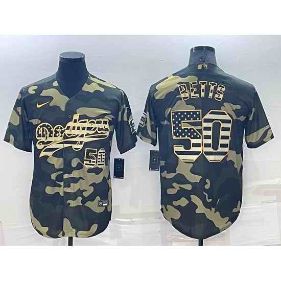 Men Los Angeles Dodgers #50 Mookie Betts Olive Cool Base Stitched Baseball Jersey->los angeles dodgers->MLB Jersey