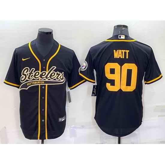 Men Pittsburgh Steelers #90 T J  Watt Black Gold With Patch Cool Base Stitched Baseball Jersey->philadelphia eagles->NFL Jersey
