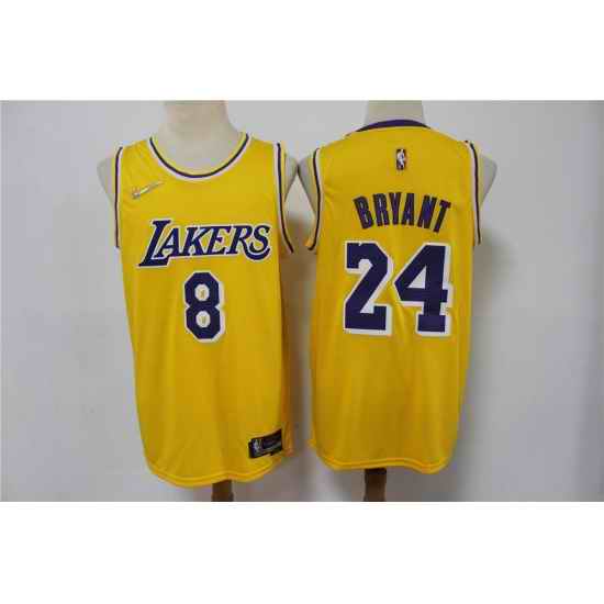 Men Los Angeles Lakers Kobe Bryant Front #8 Back 24 75th Anniversary Yellow Nike Stitched Jersey->los angeles lakers->NBA Jersey