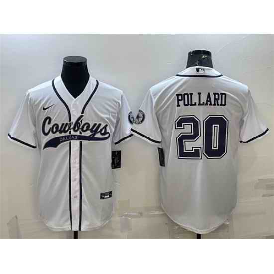 Men Dallas Cowboys #20 Tony Pollard White With Patch Cool Base Stitched Baseball Jersey->dallas cowboys->NFL Jersey