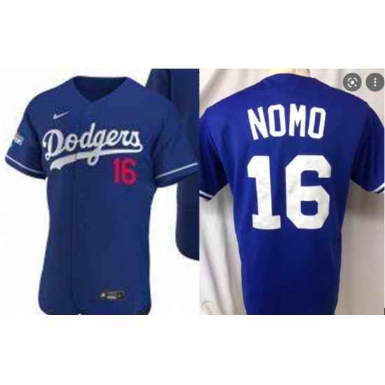 Men Los Angeles Nomo #16 Blue Flex base Jersey->los angeles dodgers->MLB Jersey