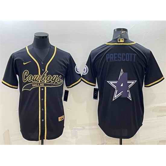 Men Dallas Cowboys #4 Dak Prescott Black Gold Team Big Logo With Patch Cool Base Stitched Baseball Jersey->dallas cowboys->NFL Jersey