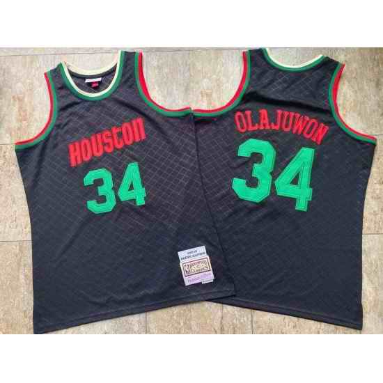Houston Rockets #34 Hakeem Olajuwon Black 1993 94 Hardwood Classics Jersey->houston rockets->NBA Jersey