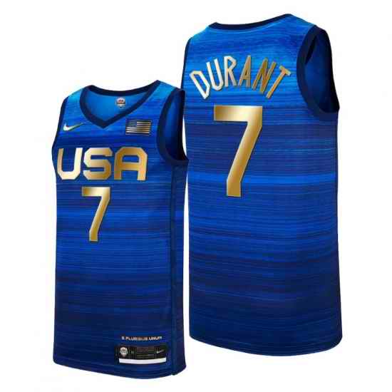 USA Dream Team #7 Kevin Durant 2021 Tokyo Olymipcs Nike Basketball Jersey Blue->->