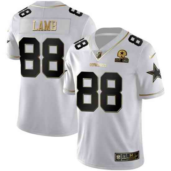 Men Dallas Cowboys #88 CeeDee Lamb White Golden Edition With 1960 Patch Limited Stitched Jersey->dallas cowboys->NFL Jersey