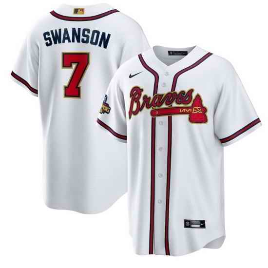 Men Atlanta Braves 237 Dansby Swanson 2022 White Gold World Series Champions Program Cool Base Stitched Baseball jersey->atlanta braves->MLB Jersey