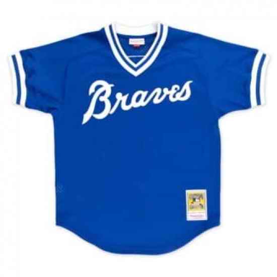 Men Atlanta Braves Blue Mitchell Ness Blank Jersey->boston red sox->MLB Jersey