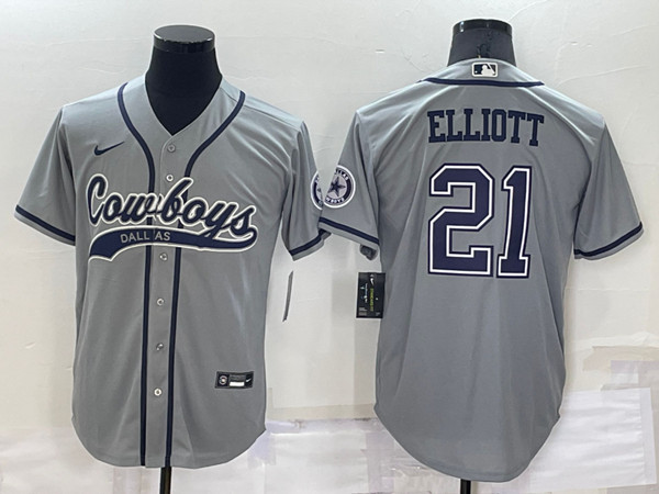 Men's Dallas Cowboys #21 Ezekiel Elliott Grey Cool Base Stitched Baseball Jersey->dallas cowboys->NFL Jersey