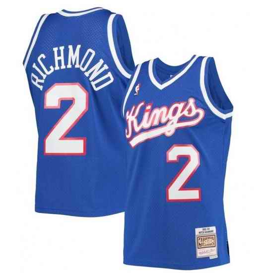 Men NBA Kings Mitch Richmond #2 Hardwood Classics Mitchell Ness Blue Jersey->nba shorts->NBA Jersey
