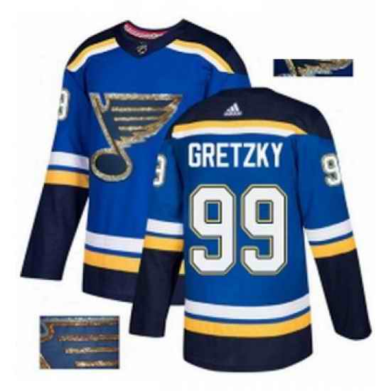 Mens Adidas St Louis Blues #99 Wayne Gretzky Authentic Royal Blue Fashion Gold NHL Jersey->st.louis blues->NHL Jersey