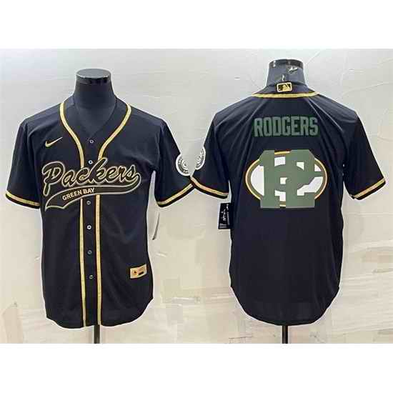 Men Green Bay Packers #12 Aaron Rodgers Black Team Big Logo With Patch Cool Base Stitched Baseball Jersey->detroit lions->NFL Jersey