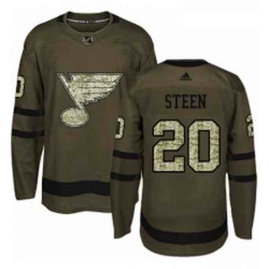 Youth Adidas St Louis Blues #20 Alexander Steen Premier Green Salute to Service NHL Jersey->youth nhl jersey->Youth Jersey