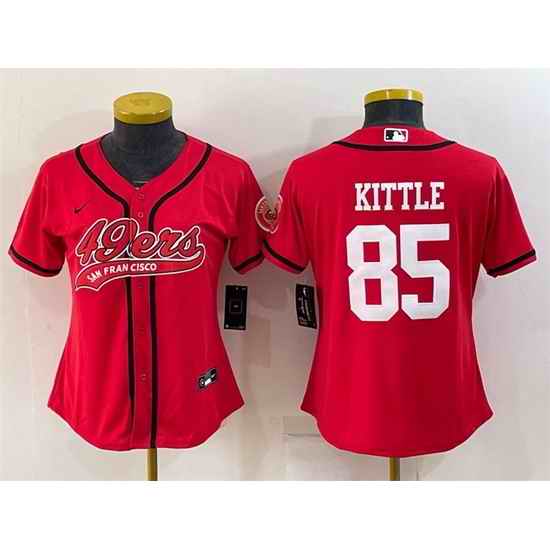 Women San Francisco 49ers #85 George Kittle Red With Patch Cool Base Stitched Baseball Jersey->women nfl jersey->Women Jersey