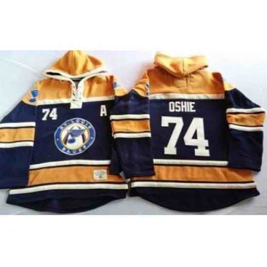 St. Louis Blues #74 T.J Oshie Navy Blue Gold Sawyer Hooded Sweatshirt Stitched Jersey->st.louis blues->NHL Jersey