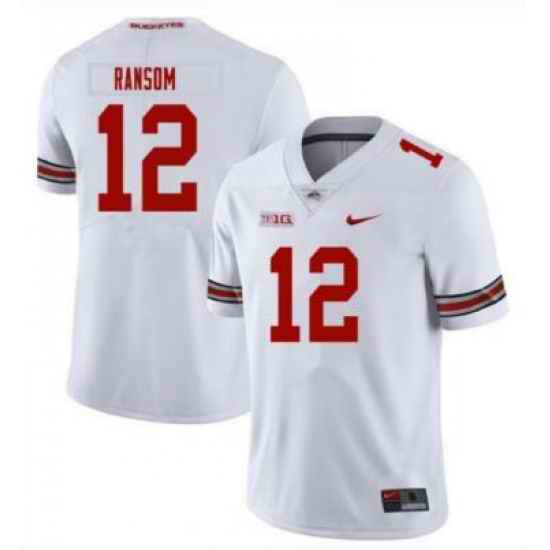 Men Nike Ohio State Buckeyes Lathan Ransom #12 White NCAA Jersey->pitt panthers->NCAA Jersey