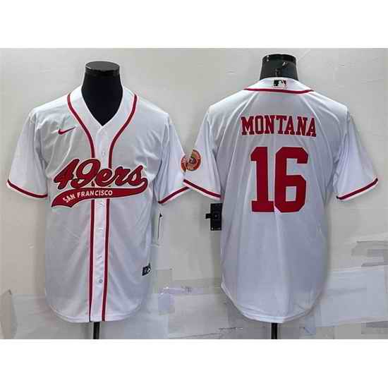 Men San Francisco 49ers #16 Joe Montana White With Patch Cool Base Stitched Baseball Jersey->san francisco 49ers->NFL Jersey