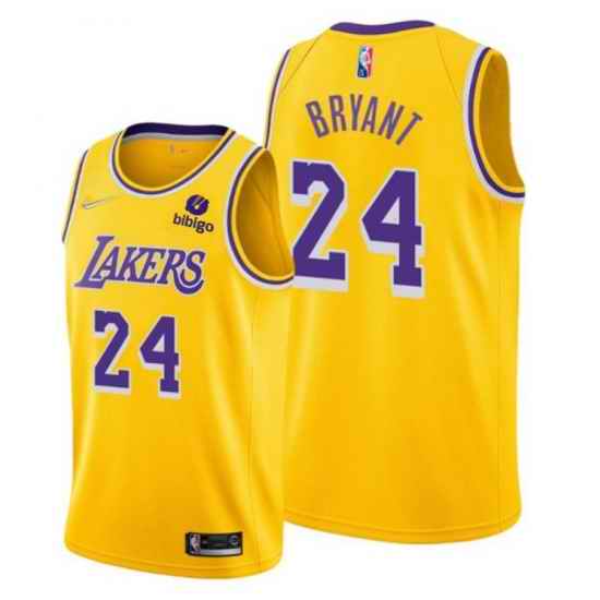 Men Los Angeles Lakers #24 Kobe Bryant Bibigo Yellow Stitched Basketball Jersey->->NBA Jersey