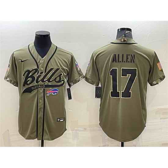 Men Buffalo Bills #17 Josh Allen 2022 Olive Salute To Service Cool Base Stitched Baseball Jersey->buffalo bills->NFL Jersey