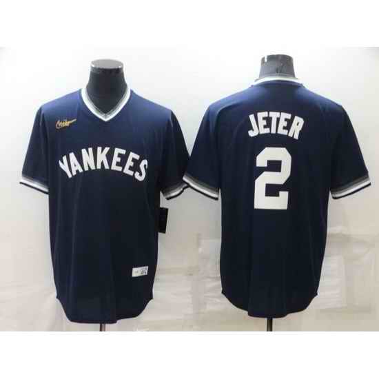 Men New York Yankees #2 Derek Jeter Navy Stitched Baseball jersey->new york yankees->MLB Jersey