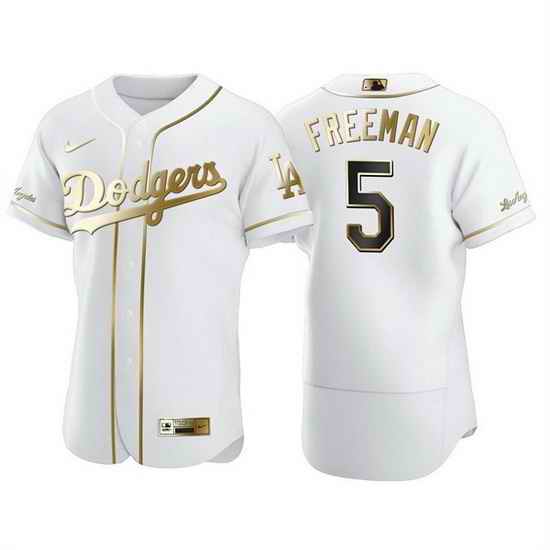 Men Los Angeles Dodgers #5 Freddie Freeman White Golden Flex Base Stitched jersey->los angeles dodgers->MLB Jersey