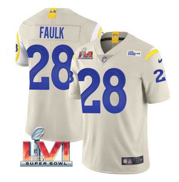 Nike Rams #28 Marshall Faulk Bone 2022 Super Bowl LVI Vapor Limited Jersey->los angeles rams->NFL Jersey