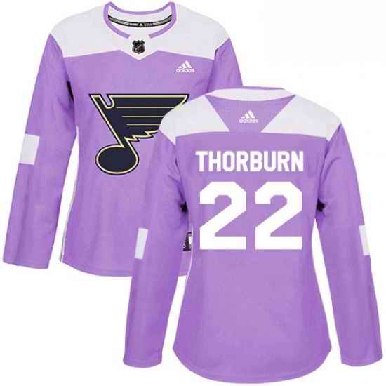 Womens Adidas St Louis Blues #22 Chris Thorburn Authentic Purple Fights Cancer Practice NHL Jersey->women nhl jersey->Women Jersey