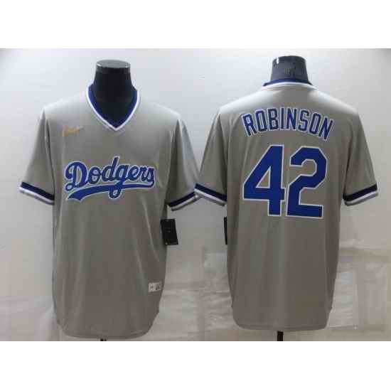 Men's Los Angeles Dodgers #42 Jackie Robinson Grey Cooperstown Collection Stitched MLB Throwback Nike Jersey->los angeles dodgers->MLB Jersey