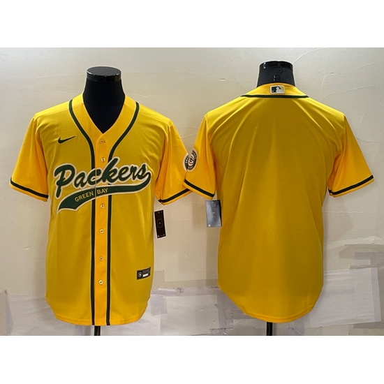 Men Green Bay Packers Blank Yellow Cool Base Stitched Baseball Jersey->chicago bears->NFL Jersey