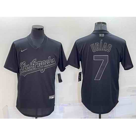 Men Los Angeles Dodgers #7 Julio Ur EDas Black Pitch Black Fashion Replica Stitched Jersey->los angeles dodgers->MLB Jersey