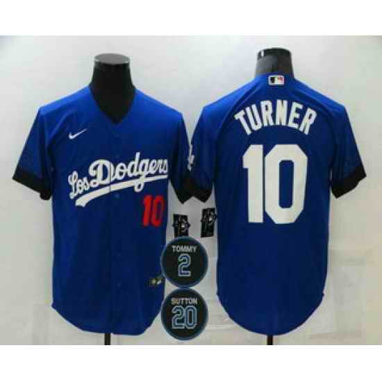 Men Los Angeles Dodgers 10 Justin Turner Blue #2 20 Patch City Connect Number Cool Base Stitched Jersey->los angeles dodgers->MLB Jersey