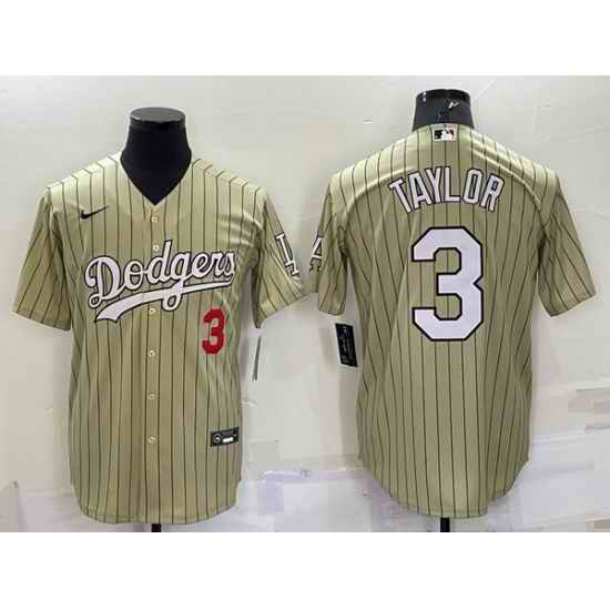 Men Los Angeles Dodgers #3 Chris Taylor Cream Cool Base Stitched Jersey->atlanta braves->MLB Jersey