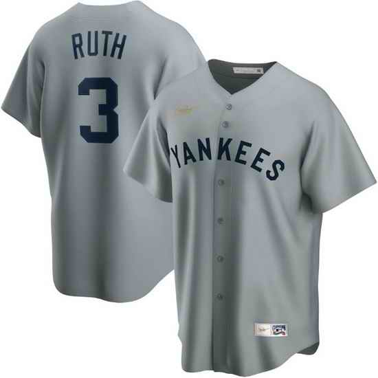Men New York Yankees #3 Babe Ruth Grey Cool Base Stitched Baseball jersey->new york yankees->MLB Jersey