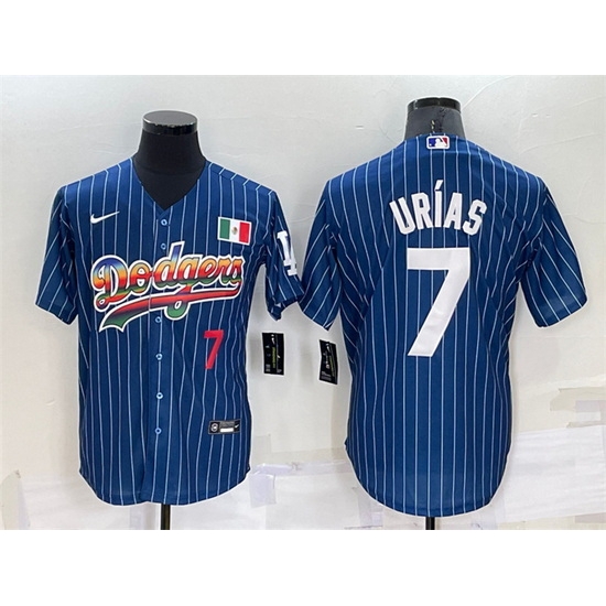 Men Los Angeles Dodgers #7 Julio Urias Navy Mexico Rainbow Cool Base Stitched Baseball Jersey->los angeles dodgers->MLB Jersey