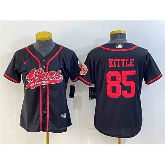 Women San Francisco 49ers #85 George Kittle Black With Patch Cool Base Stitched Baseball Jersey->women nfl jersey->Women Jersey