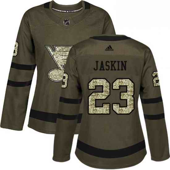 Womens Adidas St Louis Blues #23 Dmitrij Jaskin Authentic Green Salute to Service NHL Jersey->women nhl jersey->Women Jersey