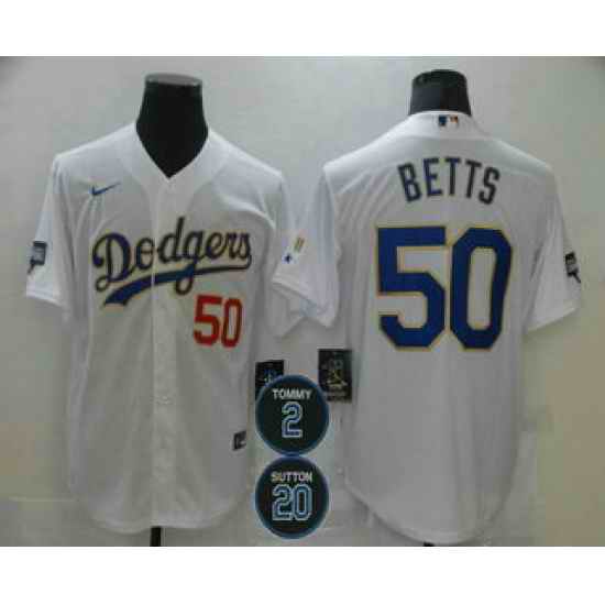 Men Los Angeles Dodgers 50 Mookie Betts Red Number White Gold #2 20 Patch Stitched MLB Cool Base Nike Jersey->los angeles dodgers->MLB Jersey