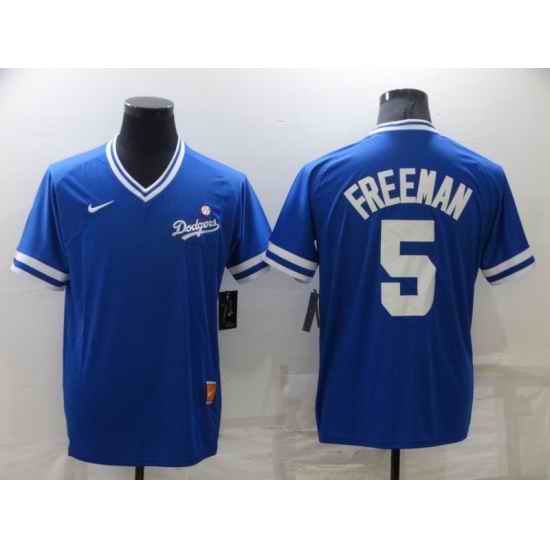 Men's Los Angeles Dodgers #5 Freddie Freeman Blue Nike Cooperstown Collection Legend V Neck Jersey->los angeles dodgers->MLB Jersey
