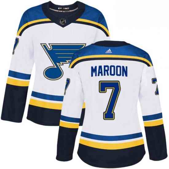 Womens Adidas St Louis Blues #7 Patrick Maroon Authentic White Away NHL Jersey->women nhl jersey->Women Jersey